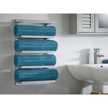 House & Homestyle Chrome Towel Holder, Wall Mountable 5 Tier Hanging Towel Storage Rail/Rack for Bat...