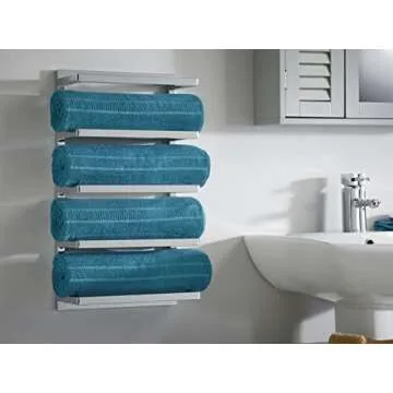 House & Homestyle Chrome Towel Holder, Wall Mountable 5 Tier Hanging Towel Storage Rail/Rack for Bat...