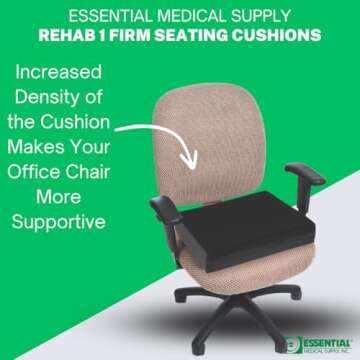 Essential Medical Supply Rehab 1 Foam Cushion - Extra Thick Seat Cushion for Office Chair, Wheelchair, and Car - Provides Additional Support and Pain Relief for Seniors - 18" x 16" x 4"