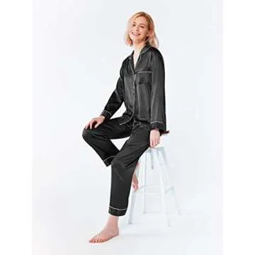 Luxury SIORO Women’s Silky Satin Pajamas Set - Black