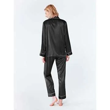 Luxury SIORO Women’s Silky Satin Pajamas Set - Black