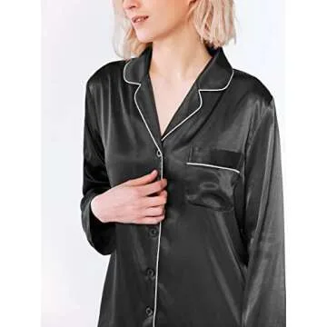 Luxury SIORO Women’s Silky Satin Pajamas Set - Black