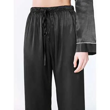 Luxury SIORO Women’s Silky Satin Pajamas Set - Black