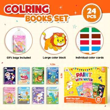 ZMLM 24 Water Coloring Books for Kids Party Favors - Bulk Mini Coloring Books for Ages 4-8,Small Easter Basket Stuffers for Toddlers Crafts Classroom Birthday Valentines Day Gifts Goodie Bag Stuffers