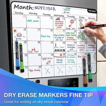Magnetic Dry Erase Markers Fine: 12 Colors Erasable Whiteboard Markers Fine Point with Eraser Cap, L...