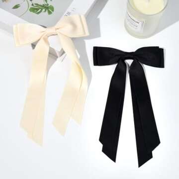 2PCS Hair Bows Hair Clip Beige Black Hair Ribbon Ponytail Holder Accessories Slides Metal Clips Hair...