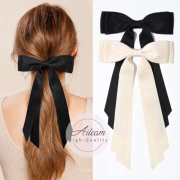 2PCS Hair Bows Hair Clip Beige Black Hair Ribbon Ponytail Holder Accessories Slides Metal Clips Hair Bow for Women Girls Toddlers Teens Kids
