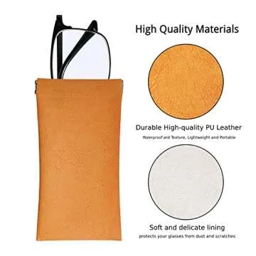 Sucrain 4 Pcs Leather Sunglass Case Portable Sunglasses Cases Anti-Scratch Eyeglass Case Squeeze Spring Top sheet closure (Blue,Pink,Orange,Green)