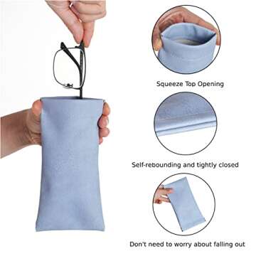 Sucrain 4 Pcs Leather Sunglass Case Portable Sunglasses Cases Anti-Scratch Eyeglass Case Squeeze Spring Top sheet closure (Blue,Pink,Orange,Green)