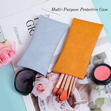 Sucrain 4 Pcs Leather Sunglass Case Portable Sunglasses Cases Anti-Scratch Eyeglass Case Squeeze Spring Top sheet closure (Blue,Pink,Orange,Green)