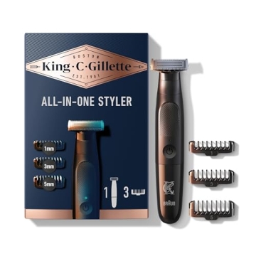 King C. Gillette Men's All-in-One Styler Cordless Stubble Trimmer with 4D Blade and 3 Interchangeabl...