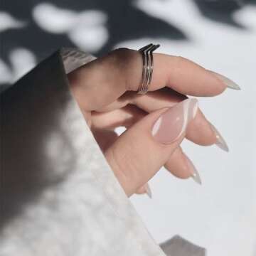 KXAMELIE Medium Length Almond Press on Nails with Designs,Nude White Swirls Acrylic on,Stick for Wom...