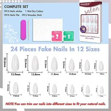 KXAMELIE Medium Length Almond Press on Nails with Designs,Nude White Swirls Acrylic on,Stick for Women,Glue Fake Daily Wear,Salon Perfect Wedding