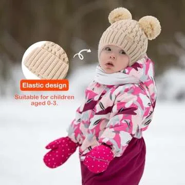 XOMZG Toddler Winter Beanie Hat, Infant Winter Warm Knit Fleece Lined Cap for Girls Boys with Pom Pom for 0-36 Months 2 Packs