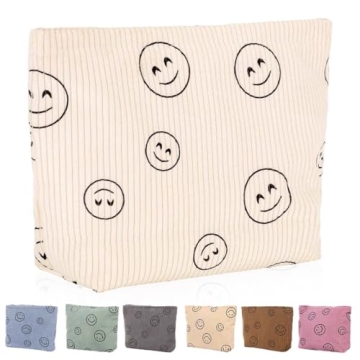 Cute Corduroy Makeup Bag for Women in Beige