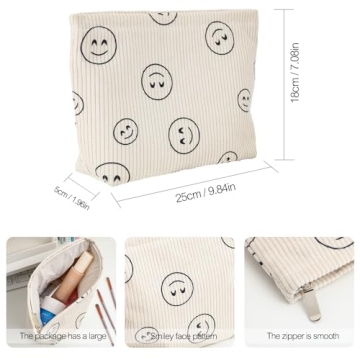 Cute Corduroy Makeup Bag for Women in Beige