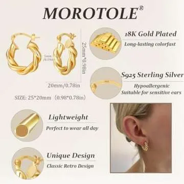 Stylish Twisted Gold Hoop Earrings for Women - Big & Chunky