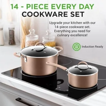 NutriChef 14-Piece Nonstick Cookware Set for Healthy Cooking