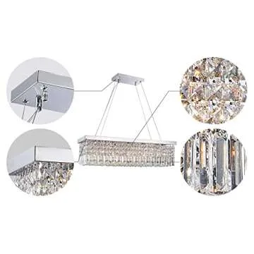 Saint Mossi 5-Lights K9 Crystal Chandelier for Dining Room, Rectangular Pendant Light Fixture for Kitchen Island, Raindrop Flush Mount Ceiling Light Fixture,H9 x W10 x L31, Chain Adjustable