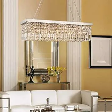 Saint Mossi 5-Lights K9 Crystal Chandelier for Dining Room, Rectangular Pendant Light Fixture for Kitchen Island, Raindrop Flush Mount Ceiling Light Fixture,H9 x W10 x L31, Chain Adjustable