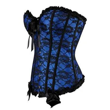 Women's Lace Through Top Floral Overbust Corset Waist Cincher Bustier Large Blue