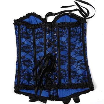 Women's Lace Through Top Floral Overbust Corset Waist Cincher Bustier Large Blue