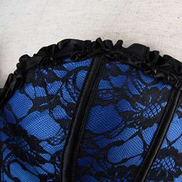 Women's Lace Through Top Floral Overbust Corset Waist Cincher Bustier Large Blue