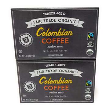Trader Joe's Organic Colombian Coffee 12 Single Serve Cups (Pack of 2)