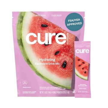 Cure Hydration | Plant-Based Electrolyte Drink Mix | No Added Sugar | FSA & HSA | Dehydration Relief...