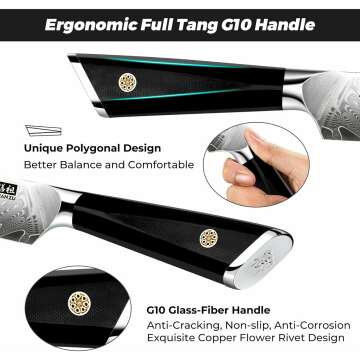 SHANZU 3PCS Damascus Chef Knife Set, 67-Layer High Carbon Steel Kitchen Knife,Ultra Sharp Japanese Chef Knife,Professional Kitchen Utility Knives with G10 Ergonomic Handle Cooking Knife with Gift Box