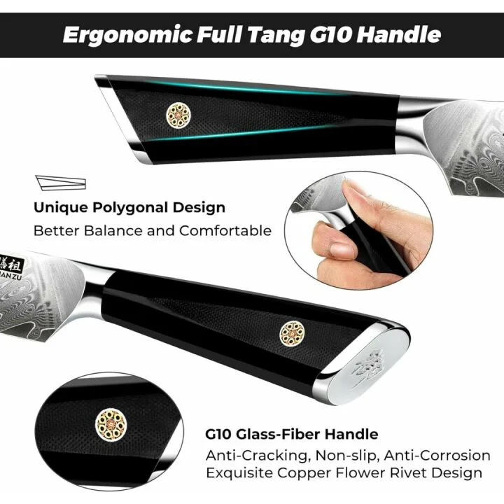 SHANZU 3PCS Damascus Chef Knife Set, 67-Layer High Carbon Steel Kitchen Knife,Ultra Sharp Japanese Chef Knife,Professional Kitchen Utility Knives with G10 Ergonomic Handle Cooking Knife with Gift Box