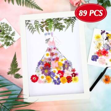 Nuanchu Pressed Flowers Bulk Dried Flower for Crafts, Dried Wildflowers Leave Natural with Tweezer for Resin Mold Scrapbooking Nail Soap Making DIY(Classic Style,Bright Colors)