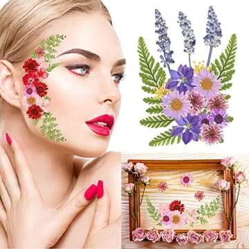 Nuanchu Pressed Flowers Bulk Dried Flower for Crafts, Dried Wildflowers Leave Natural with Tweezer for Resin Mold Scrapbooking Nail Soap Making DIY(Classic Style,Bright Colors)