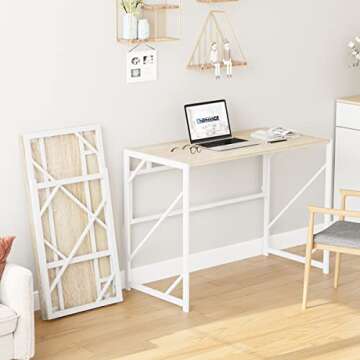 Elephance Folding Desk Writing Computer Desk for Home Office, No-Assembly Study Office Desk Foldable...