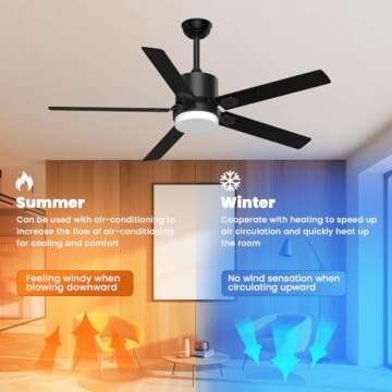 alescu Black Ceiling Fans with Lights - Outdoor Ceiling Fan with Remote/APP Control, 52 Inch Modern ...