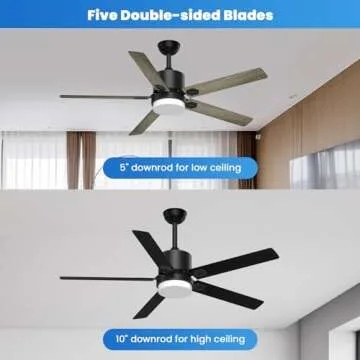 alescu Black Ceiling Fans with Lights - Outdoor Ceiling Fan with Remote/APP Control, 52 Inch Modern Ceiling Fan for Patio, Bedroom Living Room