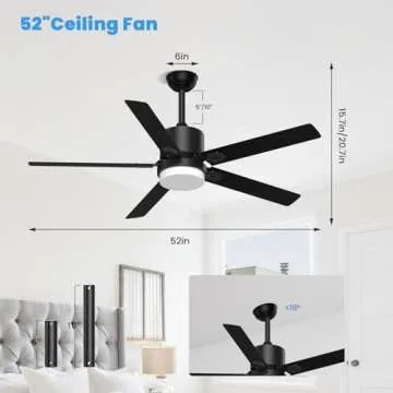 alescu Black Ceiling Fans with Lights - Outdoor Ceiling Fan with Remote/APP Control, 52 Inch Modern Ceiling Fan for Patio, Bedroom Living Room