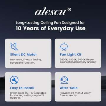 alescu Black Ceiling Fans with Lights - Outdoor Ceiling Fan with Remote/APP Control, 52 Inch Modern Ceiling Fan for Patio, Bedroom Living Room