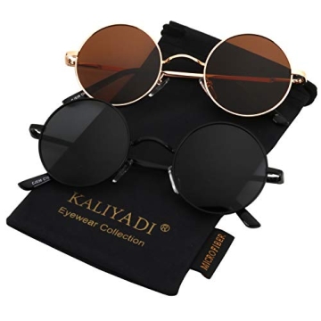 Stylish KALIYADI Round Polarized Sunglasses for Men and Women - Retro Metal Frame - UV Protection (2...
