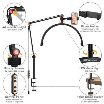 TopDirect Desk Lash Light, Lash Lamp Half Moon Lamp for Lash Extension Led Eyelash Light 3 Color wit...