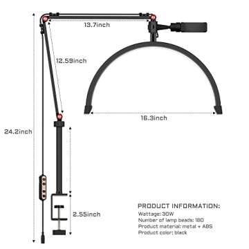 TopDirect Desk Lash Light, Lash Lamp Half Moon Lamp for Lash Extension Led Eyelash Light 3 Color with Phone Holder for Beauty, Nail Art, Tattoo, Skincare, Lashes, Eyebrows