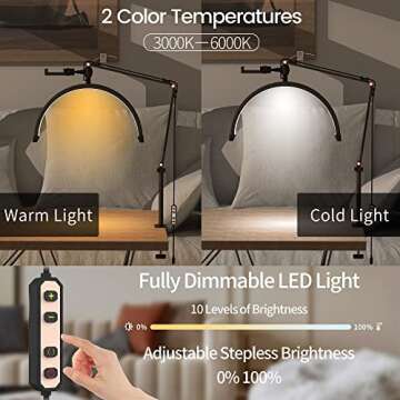 TopDirect Desk Lash Light, Lash Lamp Half Moon Lamp for Lash Extension Led Eyelash Light 3 Color with Phone Holder for Beauty, Nail Art, Tattoo, Skincare, Lashes, Eyebrows