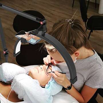 TopDirect Desk Lash Light, Lash Lamp Half Moon Lamp for Lash Extension Led Eyelash Light 3 Color with Phone Holder for Beauty, Nail Art, Tattoo, Skincare, Lashes, Eyebrows