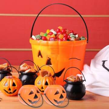 SAFIGLE 8pcs Halloween Pumpkin Bucket Small Plastic Pumpkin Basket Halloween Pumpkin Trick or Treat Bucket Halloween Candy Bucket Pumpkin Pail for Halloween Party Favors