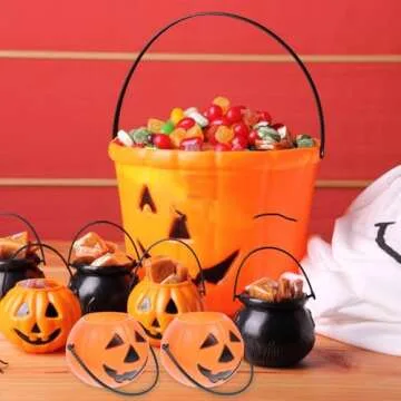 SAFIGLE 8pcs Halloween Pumpkin Bucket Small Plastic Pumpkin Basket Halloween Pumpkin Trick or Treat Bucket Halloween Candy Bucket Pumpkin Pail for Halloween Party Favors