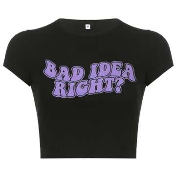 Woxlica Womens Bad Idea Right Olivia Baby Tee y2k Crop Top Graphic Concert Shirt Black M