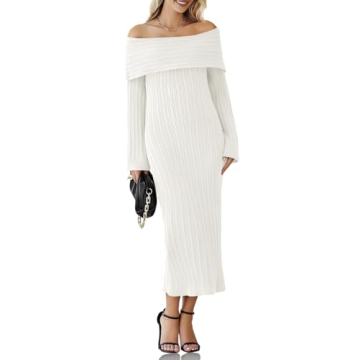 Saodimallsu Womens Off Shoulder Maxi Sweater Dress Long Sleeve Bodycon Sexy Elegant Cocktail Party K...