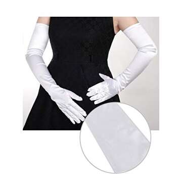 Sumind 1920s Opera Gloves Fingerless Gloves Long Satin Gloves Elbow Length(White 3, 23.6 inch)