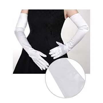 Sumind 1920s Opera Gloves Fingerless Gloves Long Satin Gloves Elbow Length(White 3, 23.6 inch)