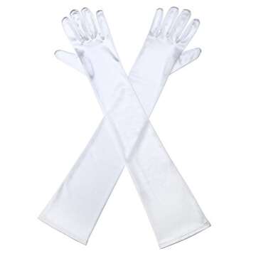 Sumind 1920s Opera Gloves Fingerless Gloves Long Satin Gloves Elbow Length(White 3, 23.6 inch)